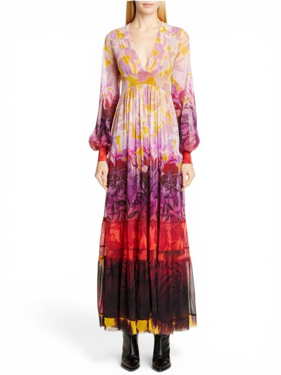 Fuzzi Dresses & Skirts - Fuzzi Gaultier Degrade Multicolor Floral Ombre Long Sleeve Maxi Dress NWT New XL